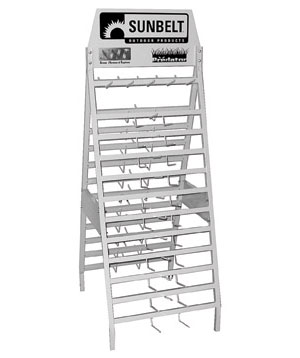 Blade Display Rack A-Frame, holds 22 SKUs of mower blades plus 10 SKUs of edger blades